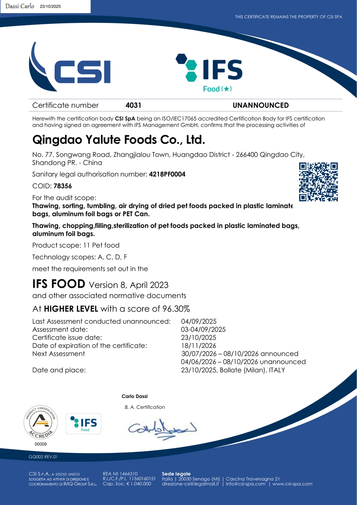 IFS Food Certification
